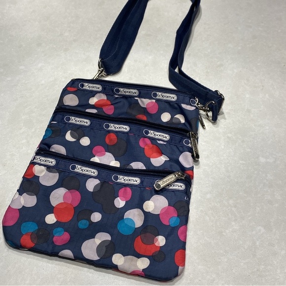 LeSportsac Crossbody Bag 3 Zip Navy Blue Polka Dot ⭐️⭐️⭐️⭐️ - Picture 12 of 15